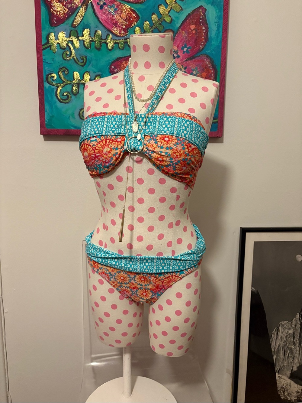 VENUS Turquoise and Coral Floral Bikini Top